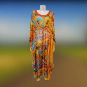 Silk Kaftan Maxi Long Dress Caftan Sheer Tunic Silk Cover Up Silk Gown- NEW